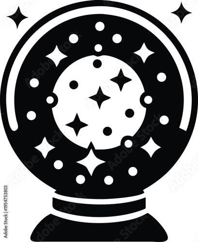 Black crystal ball with stars and magic mystic