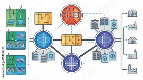A complex network diagram showing interconnected systems and infrastructure.