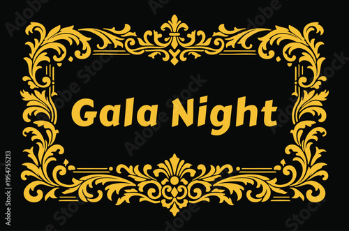 Ornate gala night title card with golden flourish border illustration
