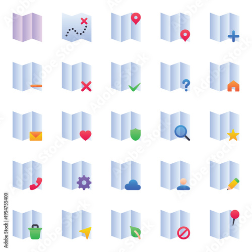 Gradient color icons set for Map, navigation, gps