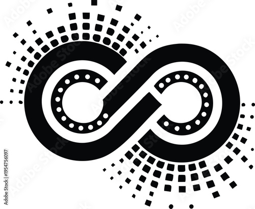 Black and white infinity symbol with dots and squares loop eternity