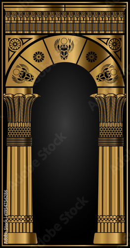 An ancient Egyptian golden arch with columns vector template