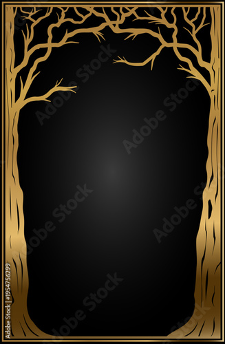 Arched frame cover in floral style gold blank vector