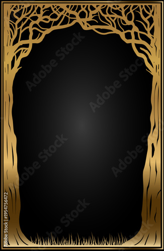 Arched frame cover in floral style gold blank vector