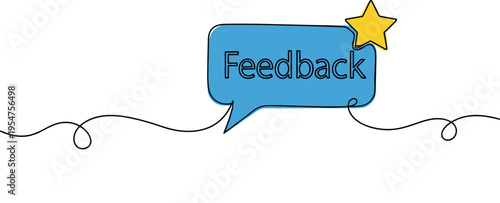 Feedback speech bubble with star notification in flat design. no editable strokes