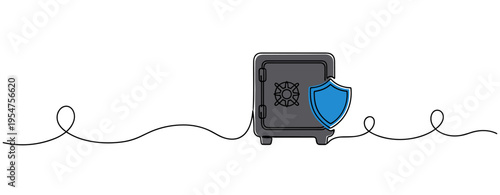 Safe guarded by shield on minimal white background with continuous line. no editable strokes