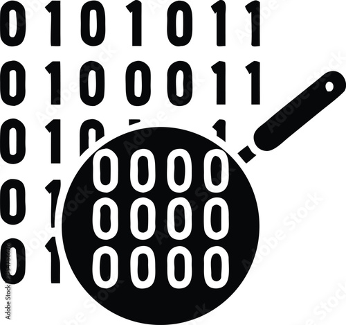 Binary code magnifying glass searching through computer data