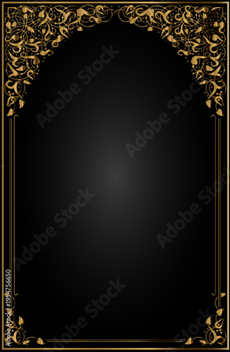 Arched frame cover in floral style gold blank vector