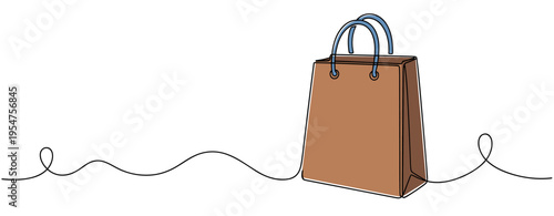 Shopping bag with handles on white continuous line background. no editable strokes