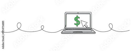 Laptop screen showing dollar symbol centered above line. no editable strokes
