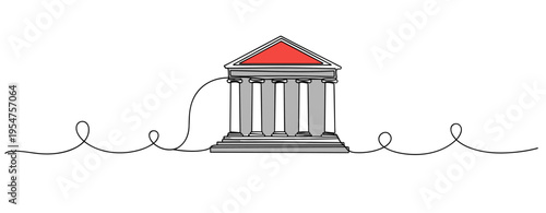 Classical bank building standing on continuous line white background. no editable strokes