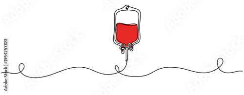 Blood bag hanging from tube over simple white background. no editable strokes