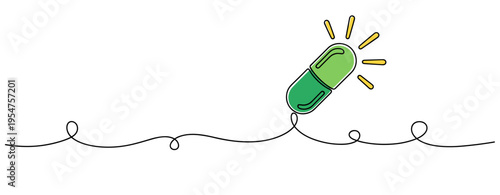 Pill glowing on continuous line white background indicating alert. no editable strokes