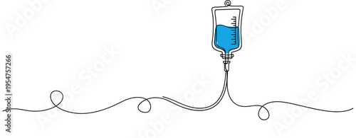 Intravenous drip bag filled with blue fluid in medical setting. no editable strokes