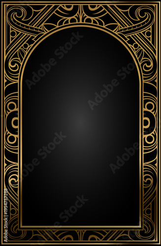 Arched frame cover in floral style gold blank vector