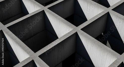 Top View Brutalist Architecture Concrete Grid with Sharp Shadows Minimal Design