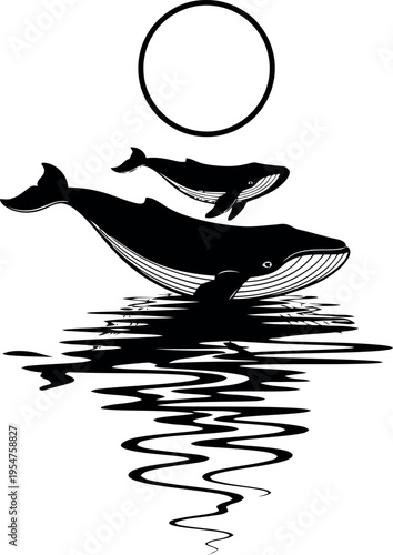 Whale Breaching Above Water Surface Under Moonlight Illustration