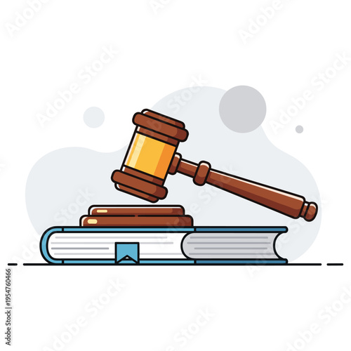 Gavel resting on law book representing legal decision concept. non editable strokes