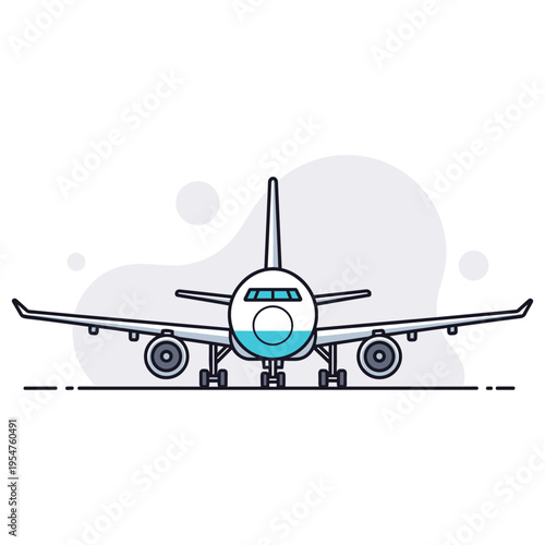 Airplane facing forward on runway with landing gear. non editable strokes