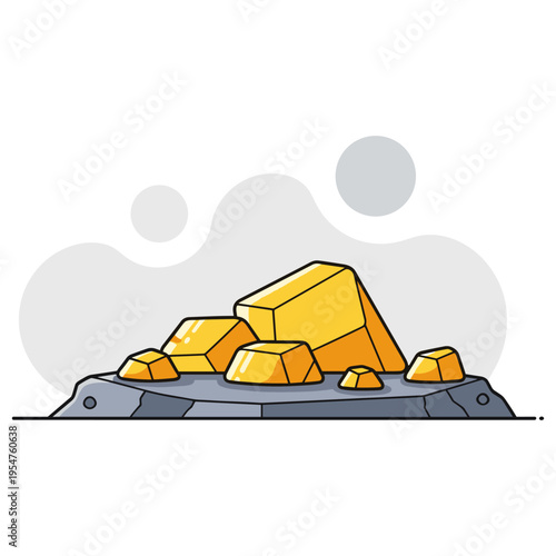 Gold nuggets piled on rocky platform with neutral background. non editable strokes