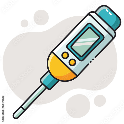 Digital thermometer displaying temperature in medical background. non editable strokes