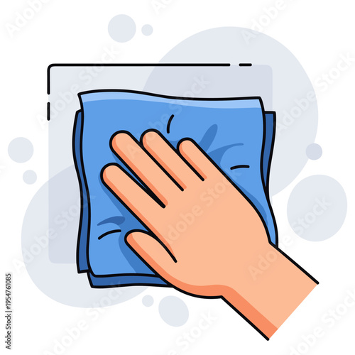 Hand wiping surface with cloth in cleaning illustration. non editable strokes