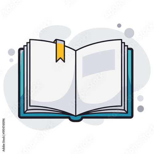Open book with bookmark displayed on white background. non editable strokes