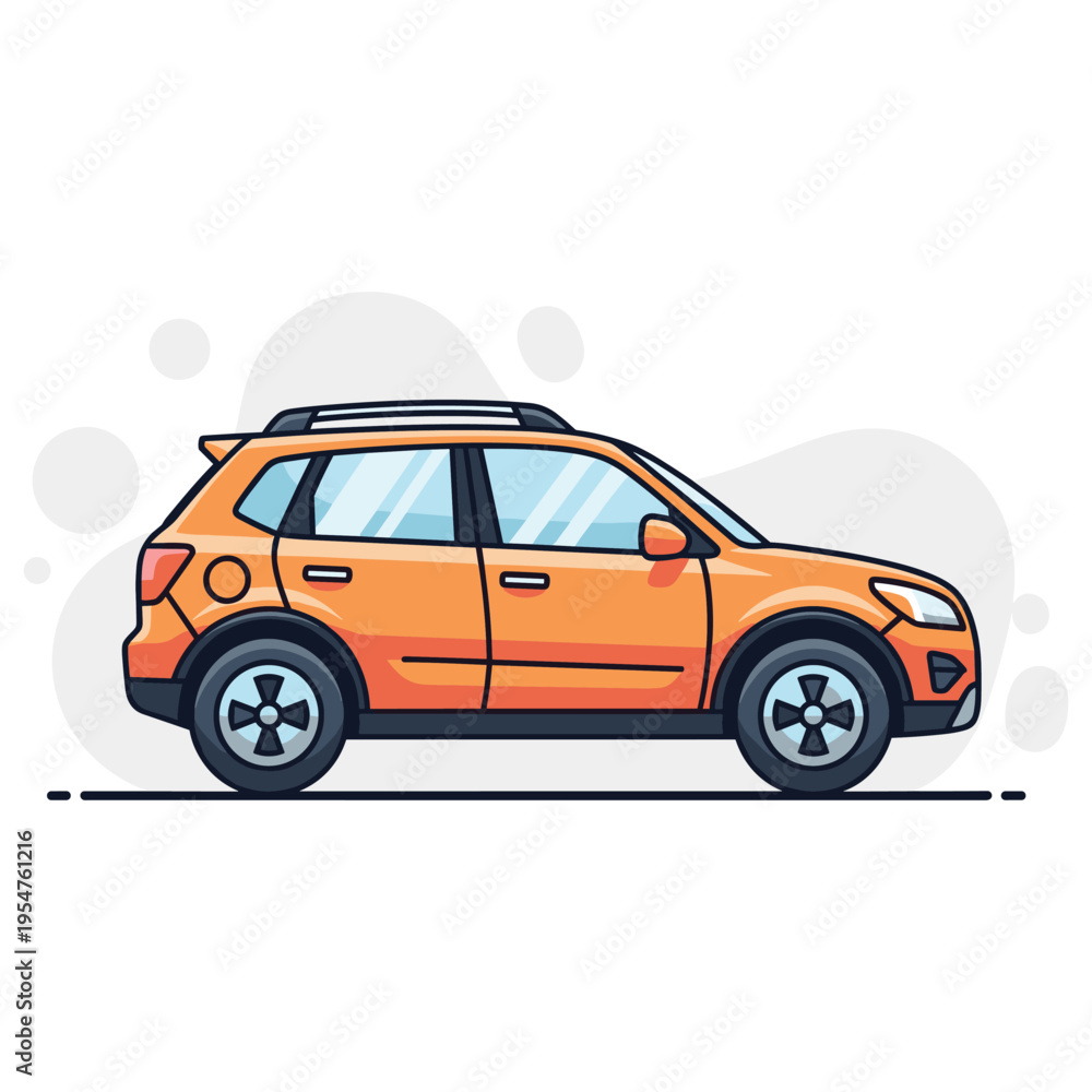 Obraz premium Orange crossover vehicle parked on flat neutral background. non editable strokes
