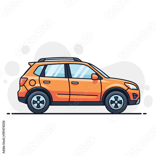 Orange crossover vehicle parked on flat neutral background. non editable strokes