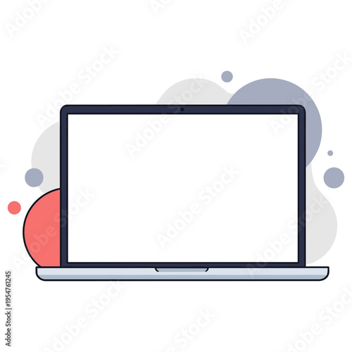 Laptop with blank screen placed on white abstract background. non editable strokes