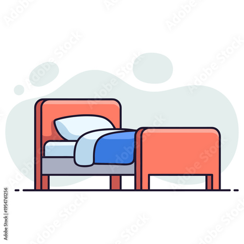 Bed with blanket and pillow resting in minimal bedroom. non editable strokes