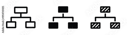 Hierarchical organization chart icon set, business structure and network symbols, vector illustrations for company management, corporate hierarchy, and professional workflow design projects.