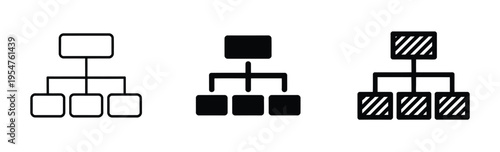 Hierarchical organization chart icon set, flat and multi-style vector icons representing business structure, reporting lines, team hierarchy, and organizational networks 