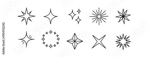  Star Sparkle Vector Icons Set – Twinkle, Shine, Glow, Light, Decoration