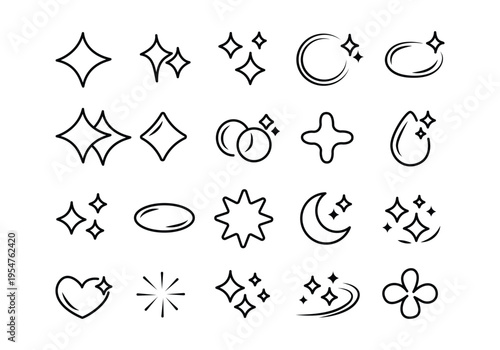 Decorative Sparkle Vector Icons Set – Stars, Moons, Hearts, Diamonds, Abstract