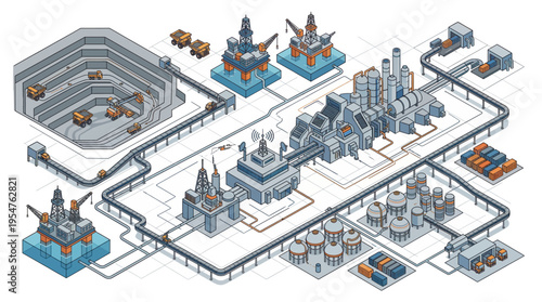 Industrial isometric factory pipeline system.