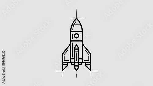 Rocket ship icon launches into space with sleek design and minimalist style on gray background