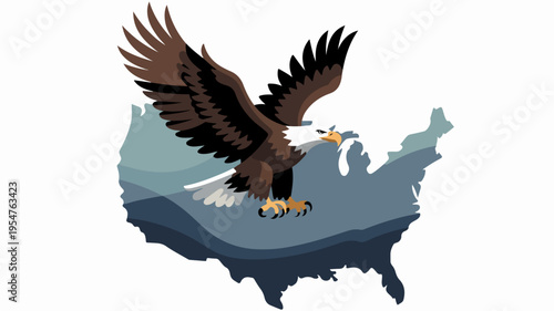 American bald eagle soaring over united states map symbolizing freedom and patriotism
