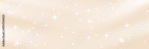 Elegant beige silky fabric background with sparkling light effects. Shiny luxury celebration designs, cosmetic branding, or festive champagne-themed projects. Vector luxury starry bg.