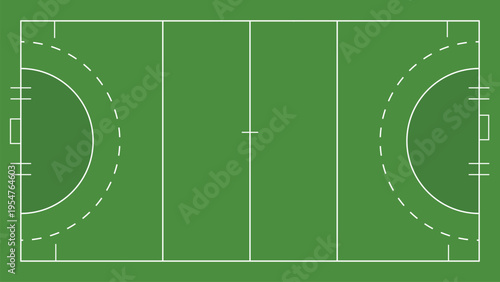 Top View Handball Court Vector Green Field Layout with Accurate White Line Markings for Indoor Sports Design