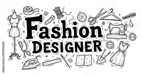 Fashion designer tools and equipment sketch