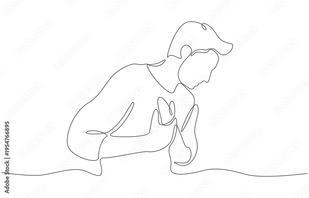 Obraz premium Continuous one line of man clutching his chest in pain, acute pain, heart attack symptom concept, single line art