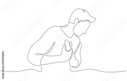 Continuous one line of man clutching his chest in pain, acute pain, heart attack symptom concept, single line art