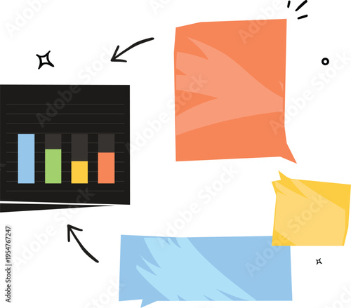 Testimonial chat doodle. Conversation bubbles, review feedback messages and analytics graph. Customer experience for marketing, social media, app onboarding. Business communication engagement design
