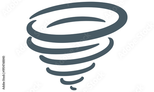 Tornado vector graphic illustration for weather and storm designs featuring a dark gray swirling shape on a white background