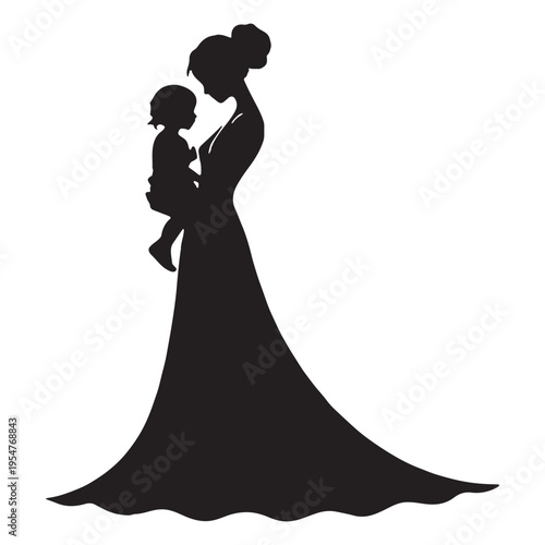 Elegant Silhouette of Mother Holding Child in Dress