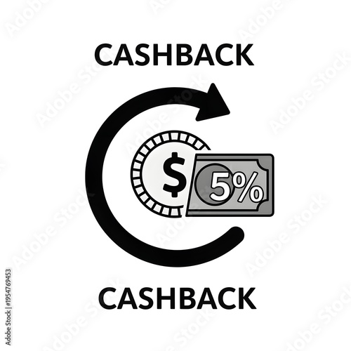 Cashback, discount, rebate, refund icon, 5 percent off symbol
