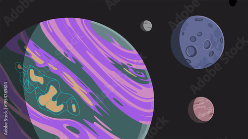 Vibrant purple planet with moons in space celestial bodies in orbit cosmic landscape