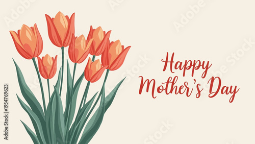 Vector illustration of orange tulips for Mother's Day