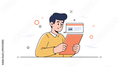 Young caucasian male reviewing job application illustration